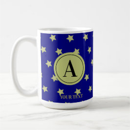 Caneca De Café Elegante Padrão de Estrela Monograma em Ouro e Pre