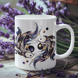 Caneca De Café Elegante Peixes de Aquarela Zodiac Personalizado