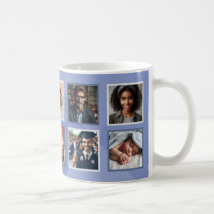 Caneca De Café Elegante Personalizado Dez Fotos Colagem Cinza Azu