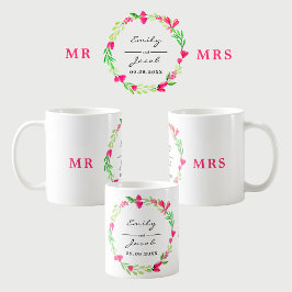 Caneca De Café Elegante Pink Floral Wreath MR.
