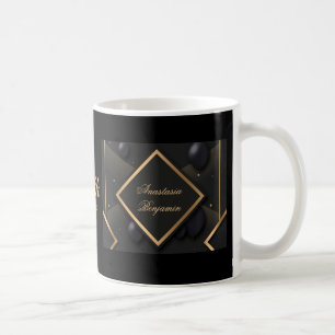 Caneca De Café Elegante Preto Dourado 50º Aniversário, Na moda Pe