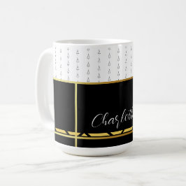 Caneca De Café Elegante Preto e Branco com Dourado