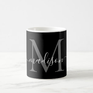 Caneca De Café Elegante preto Monograma branco Na moda preto