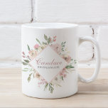 Caneca De Café Elegante Primavera Floral Blush Pink Bridesmaid<br><div class="desc">Um belo diamante rosa penteado de flores bonito de aquarela decora este adorável partido personalizado a favor da dádiva de caneca. Um presente chico para uma dama de honra,  uma florista e uma madrinha de casamento. Personalize com seu nome e título em um escrevendo elegante.</div>