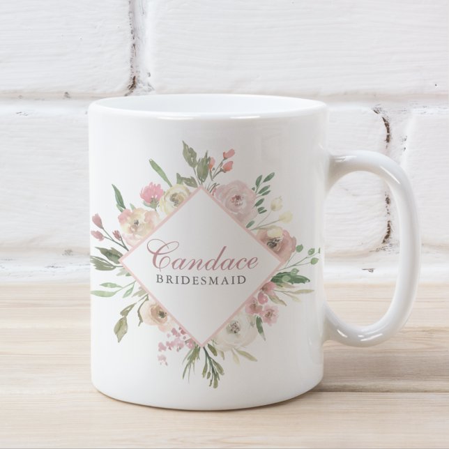Caneca De Café Elegante Primavera Floral Blush Pink Bridesmaid (Criador carregado)