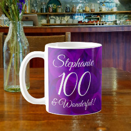 Caneca De Café Elegante Purple 100 e aniversário maravilhoso