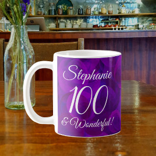 Caneca De Café Elegante Purple 100 e aniversário maravilhoso