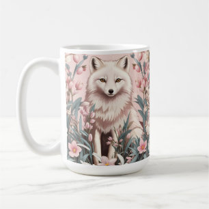 Caneca De Café Elegante Raposa Ártica Floral Rosa