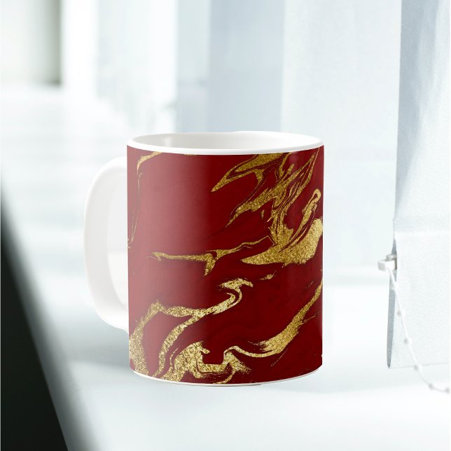 Caneca De Café Elegante Red Dourado Faux Marble Christmas (Criador carregado)