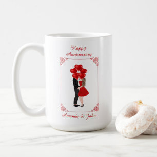 Caneca De Café Elegante Red Happy Anniversário Personalizado Mug