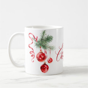 Caneca De Café Elegante Red Ornament Feliz Feriado de Natal