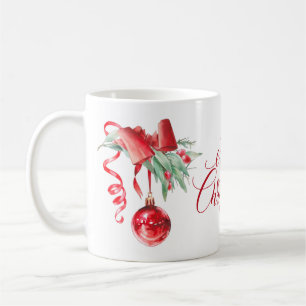 Caneca De Café Elegante Red Ornament Feliz Feriado de Natal