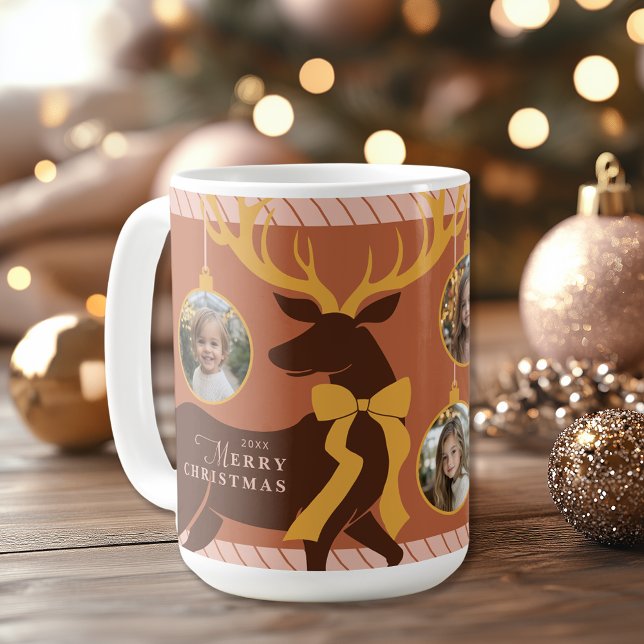 Caneca De Café Elegante Reindeer 3 Foto Colagem Natal (Shown on a 15 oz. mug)