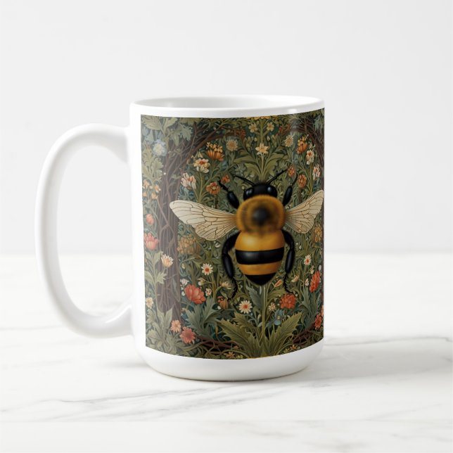 Caneca De Café Elegante retro bumblebee boho botânico arte floral (Esquerda)
