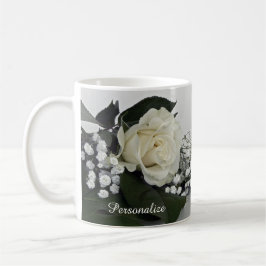 Caneca De Café Elegante & Romântica Rosa Branca Personalizada