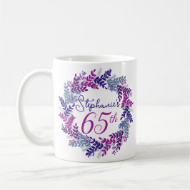 Caneca De Café Elegante rosa e roxo 65º aniversário