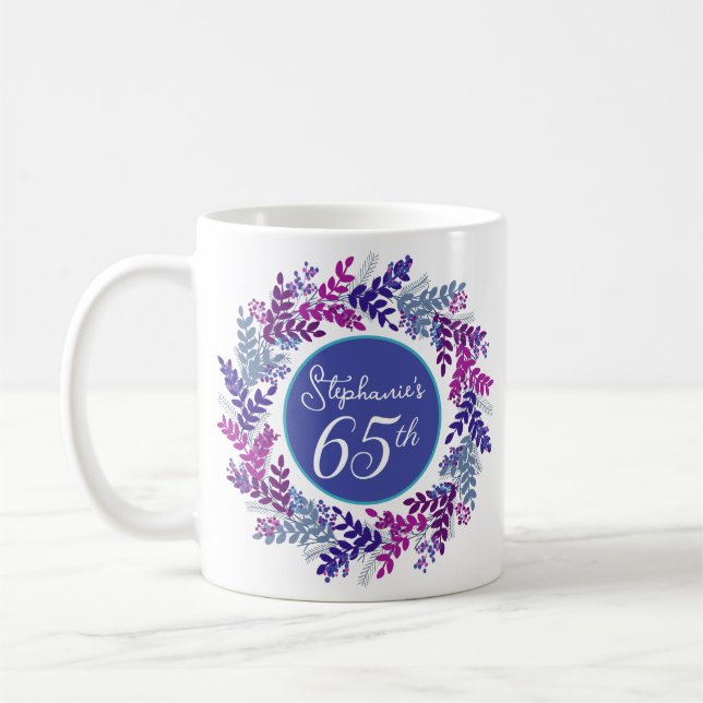 Caneca De Café Elegante rosa e roxo 65º aniversário (Esquerda)