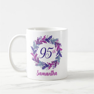Caneca De Café Elegante rosa e roxo 95º aniversário