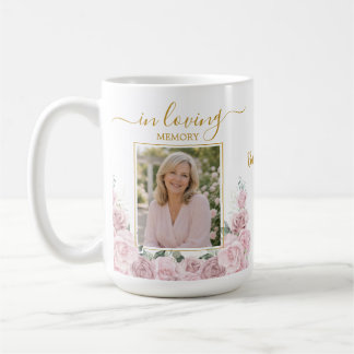 Caneca De Café Elegante Rosa Floral Foto Funeral Memorial