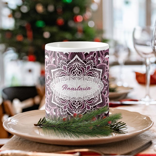Caneca De Café Elegante rosa Mandala Mug (Criador carregado)