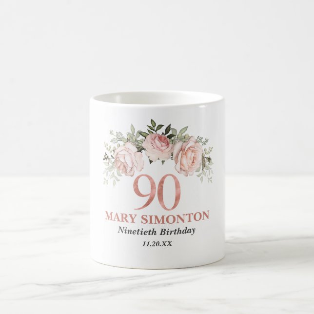 Caneca De Café Elegante Rosa Rosa Dourada - 90 Floral - Aniversár (Centro)