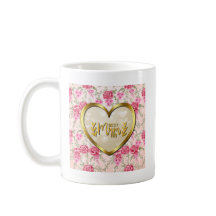 Elegante Rosa Rosa e Coração Dourado Melhor Mãe de