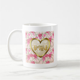Caneca De Café Elegante Rosa Rosa e Coração Dourado Melhor Mãe de