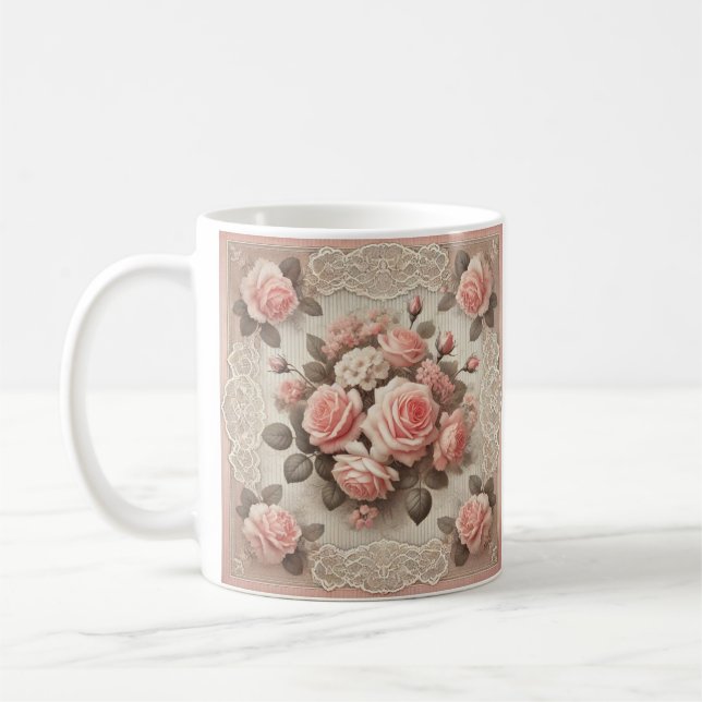 Caneca De Café Elegante Rosa Rosa Rosa Rosa Rosa, Rosa, Floral, c (Esquerda)