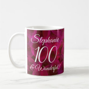 Caneca De Café Elegante Rosa Vermelha 100 e Maravilhoso Aniversár