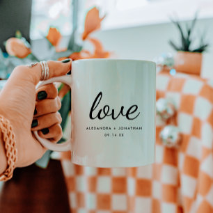 Caneca De Café Elegante Roteiro "Amor" Nomes de Casal Personaliza