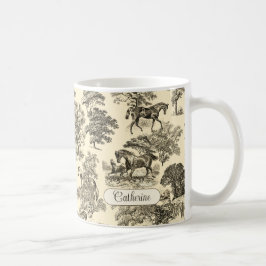 Caneca De Café Elegante Rústico Cavalos Árvores Bege Bege Toile
