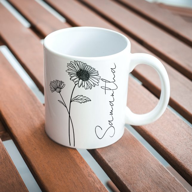 Caneca De Café Elegante - Script Aster Setembro - Birth Flower Na (Criador carregado)