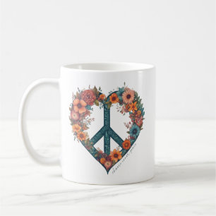 Caneca De Café Elegante Script Boho Wild Flowers Peace
