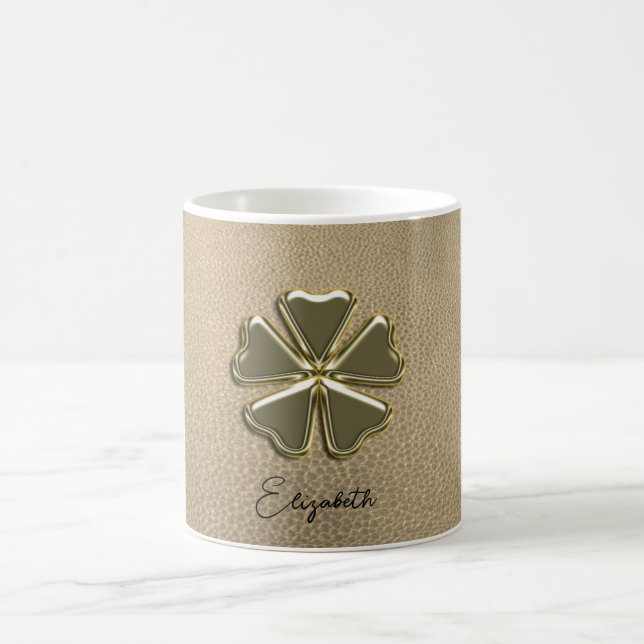 Caneca De Café Elegante Shamrock Dia de São Patrício em Couro (Centro)
