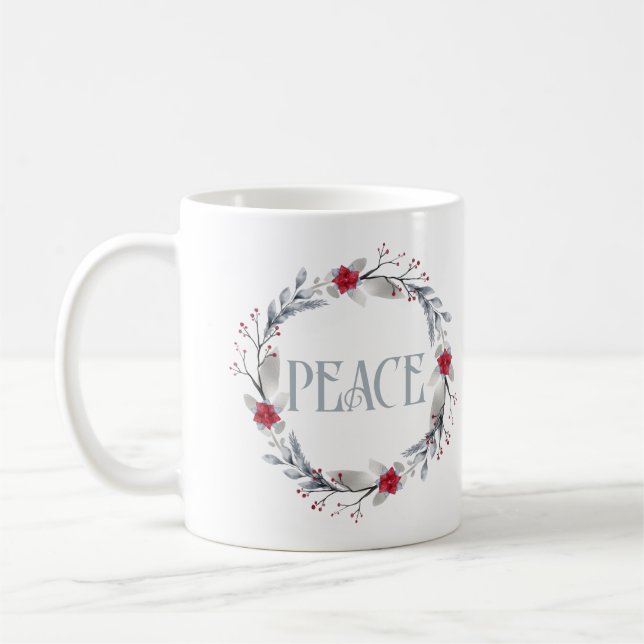 Caneca De Café Elegante Silver Red Wreath Peace (Esquerda)