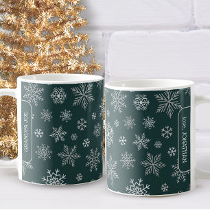 Caneca De Café Elegante Silver Snowflakes Nome de Natal