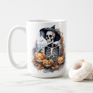 Caneca De Café Elegante Skeleton Halloween Watercolor