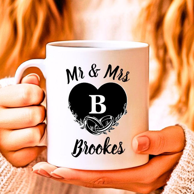 Caneca De Café Elegante Sr. Letra B "Casamento do Coração" Obriga (Elegant Mr Mrs Letter B Heart Wedding Thank You Coffee Mug)