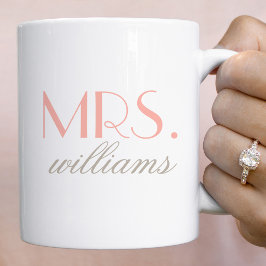 Caneca De Café Elegante Sra Monograma de Casamento Blush