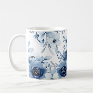 Caneca De Café Elegante Stormy Blue Floral Watercolor