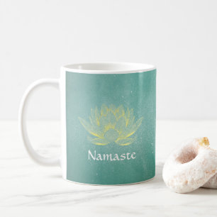 Caneca De Café Elegante Teal Dourado Lotus Yoga Instrutor de Medi