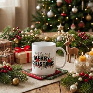 Caneca De Café Elegante Tipografia Preta Feliz Natal