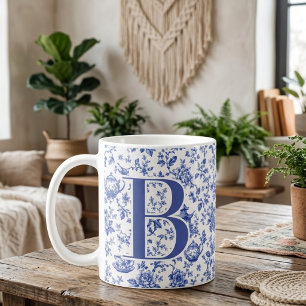 Caneca De Café Elegante Toile de Chinoiserie com Inicial Personal