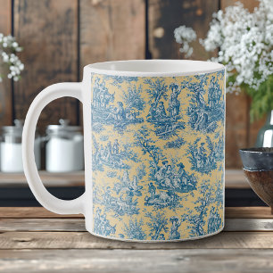 Caneca De Café Elegante, tóile de jouy amarelo-palha