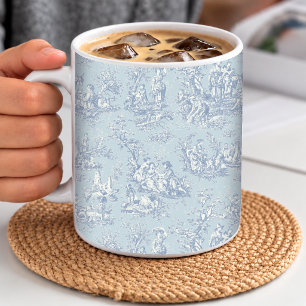 Caneca De Café Elegante Toile De Jouy Azul Cinza Vintage