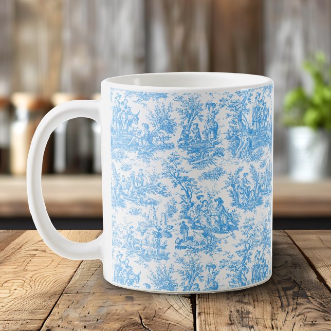 Caneca De Café Elegante Toile De Jouy Azul Vintage (Criador carregado)