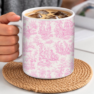 Caneca De Café Elegante Toile De Jouy Francesa Rosa Vintage