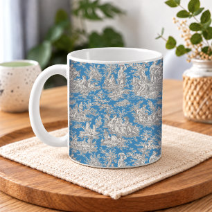 Caneca De Café Elegante Toile de Jouy Turquesa Vintage Campo Fran