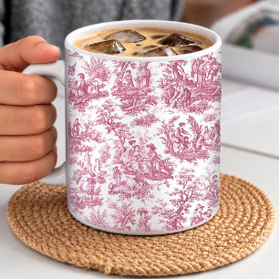 Caneca De Café Elegante Toile de Jouy Vermelha Vintage