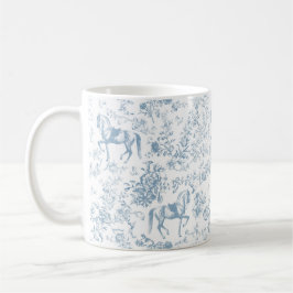 Caneca De Café Elegante Toile Floral Equestre Azul